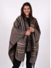 Linear Plaid Patterned Cape W/ Fringe